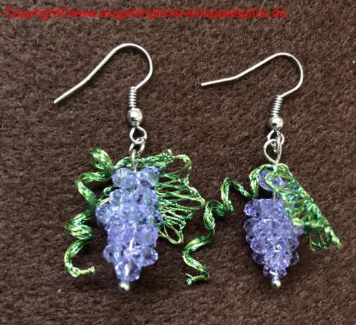 Weinlaub Schmuck mit Perlentrauben (Ohrringe) / Vine Leaves Jewelry with Bead Grapes (Earrings)